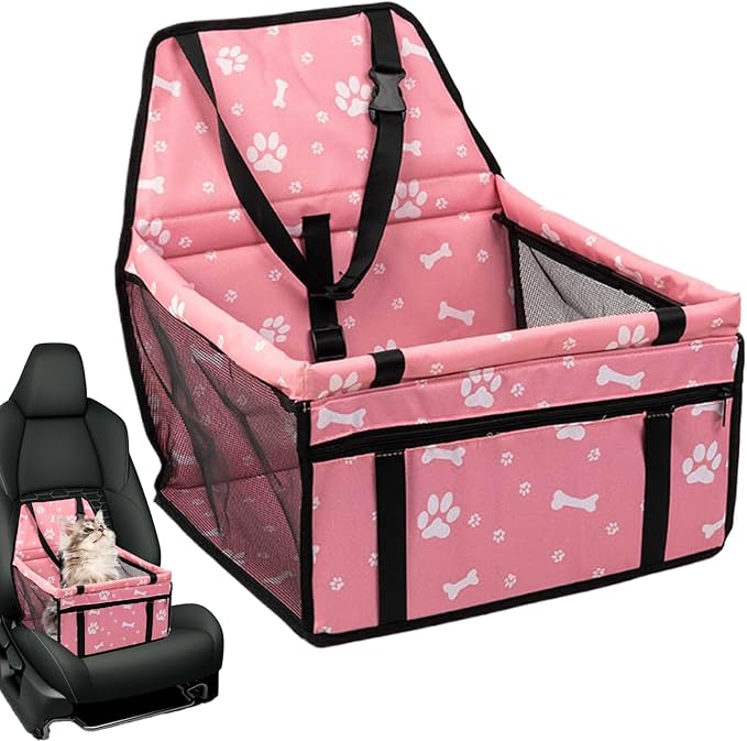 Dog Car Seat, Portable Booster Seat with Storage Pocket, Foldable Pet Travel Accessory, Puppy Carseat Organizer, Durable Safety Carrier, Versatile Solution for Road Trip Vet Visits Park SUV Truck Use