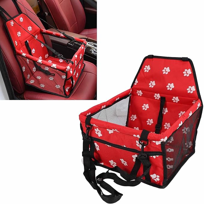 Small Dog Car Seats, Portable Puppy Dog Car Carrier, Folding Pet Car High Back Booster Seats with Adaptable Straps for Small Pets(44cm-Red)