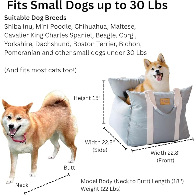 Posh Car Booster Seat for Small Dogs and Puppies – Robust Travel Chair Bed with Secure Strap, Safety Belt Harness, Washable Cover & Storage Pocket – Premium Quality and Style for Car & Home