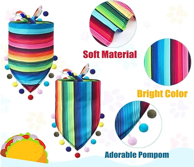 Multicolor Cinco De Mayo Cat Bandana & Dog Triangle Bib - 9 PCS Mexican Pet Bandanna Sunglasses, Sombrero Hat & Mustache Decorations