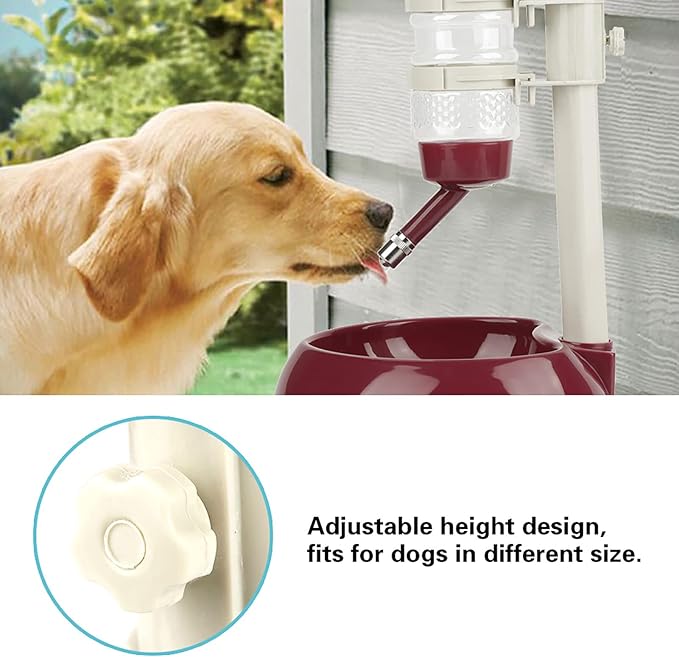 Pet Standing Water Dispenser, Height Adjustable Automatic Drinking Bowl Feeder Dog Feeding Bowl with Detachable Pole for Pets Cats Dogs (Brown)