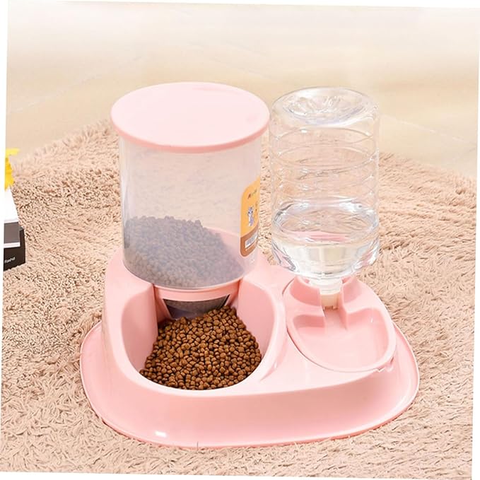 GANAZONO Automatic Cat and Dog Water Dispenser Feeder Dual Bowl Design for Easy Feeding Removable and Easy to Clean for Pet Owners and Stores and Break-Resistant Large Capacity Pink