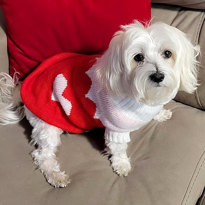 CHBORCHICEN Pet Dog Sweaters Classic Knitwear Turtleneck Winter Warm Puppy Clothing Cute Strawberry and Heart Doggie Sweater (Red2, Small)