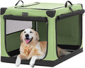 PETSFIT Collapsible Dog Crate, with Patented Adjustable Fabric Cover, Chewproof & Lockable Mesh Doors, Waterproof Base Soft Sided Kennel Green 40 Inch