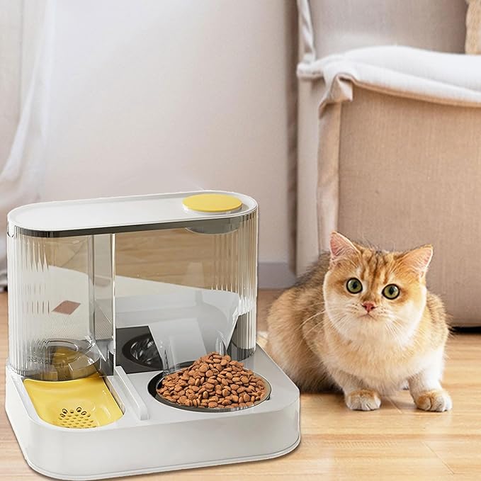 Elevated Pet Feeder and Water Dispenser, 2-in-1 Automatic Cat Dog Food Bowl with 10-Day Capacity, Circulating Water Fountain, Leak-Proof Detachable Stainless Steel Bowls, Raised Stand