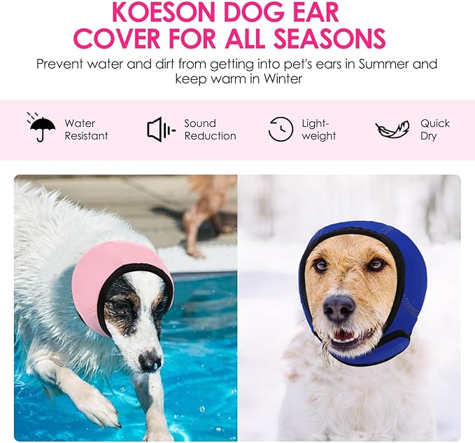 KOESON Dog Calming Hoodie - No Shake Ear Wraps for Dogs, Anxiety Relief & Noise Protection, Water Resistant Pet Ear Cover Muffs for Thunderstorms, Swimming, Firework, Grooming, Bathing, Royal Blue M