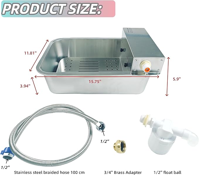Automatic Dog Water Dispenser 3-Gallon Stainless Steel Outdoor Drinking Bowl for Large Dogs, Self-Filling Water Bowl with Filter Mesh to Filter Leaves and Other Debris(11L-B)