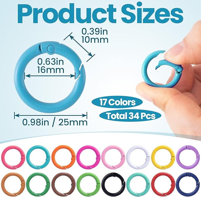 Spring O Rings,Round Spring Snap Keyring, Metal Carabiner Clips for Keychain Handbag Purse Dog