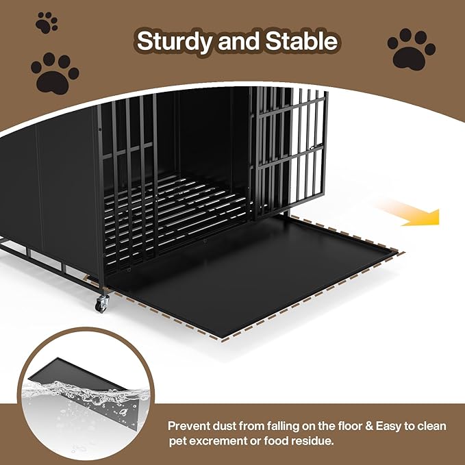 LEMBERI 42 inch Heavy Duty Indestructible Dog Crate, High Anxiety Extra Large Dog Cage for Large Dogs, XL Steel Escape Proof Dog Kennel with Wheels and Removable Tray