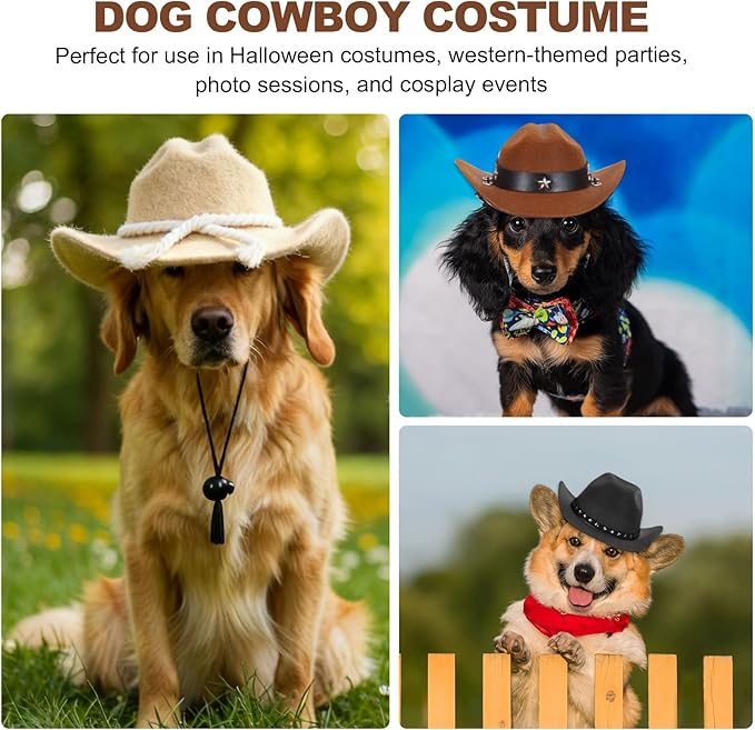 Dog Cowboy Hat, Mini Cowboy Hat for Pet with Chin Strap Adjustable Cosplay Cap, (Red, L), Intended for Dogs and Cats/Halloween Costume/Party Decoration