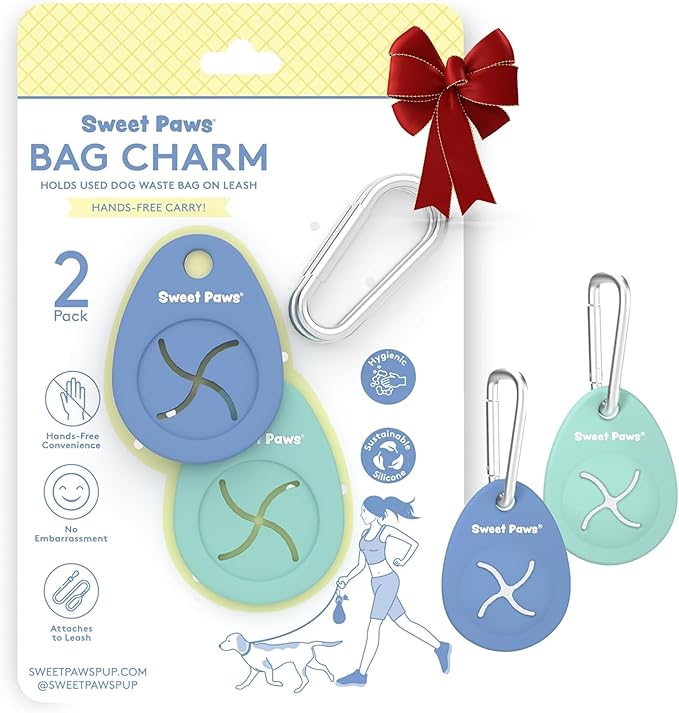 Dog Poop Bag Holder Charm Duo – Hands-Free Carry of Used Poop Bag, Durable Eco-Friendly Silicone Dog Walking Accessory with Carabiner Clip, Azure & Sea Glass – 2 charms included