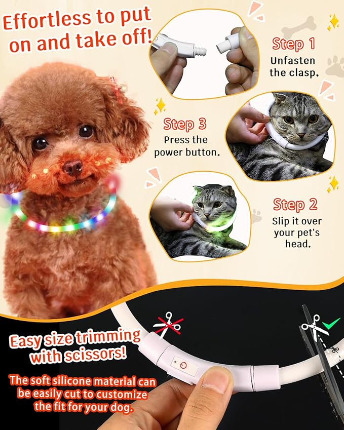 Led Dog Collar【LED Brightness Increased by 83%】 OGURIYA USB-C Rechargeable Dog Necklace Light, Pet Safety Collar Makes Your Beloved Dogs Be Seen at Night for Small Medium Dogs 13.78in Length(35CM)