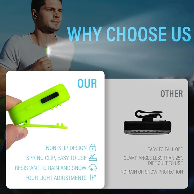 Running Lights for Runners, Rechargeable Walking Light for Night Walking, Portable Hands Free Flashlight for Walkings Dog, Safety Lights for Walkings at Night, Clip Light Flashing Camping(1Pcs Green)