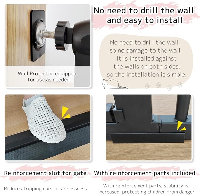 Lumizone Extra Tall Pet Gate 55.12" High Pressure Mounted 38.39"-42.51" Extra Wide (9 Sizes) 1.37" Gap for Cat Dog Stairs Doorway Hallway No Drilling Auto-Close (38.39"-42.51" W, Black)