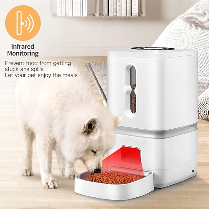 Automatic Dog Feeder Cat Feeder Pet Dry Food Dispenser,7L Auto Feeder for Cat & Small Dog, Portion Control & Voice Recording,4 Meals Per Day with Stainless Steel Bowl,Dual Power Supply