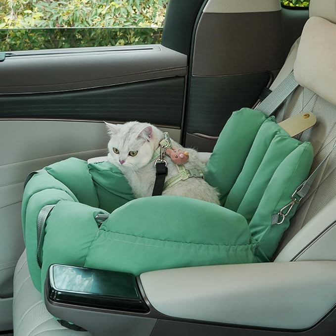 Pet Car Seat,Dog for Small Dogs Or Cats,Car-Mountable and Handheld 2-in-1 Portable Cat House,Small Pets Travel Carrier Bed with Anti-Escape Rope Dog(Color:Green)
