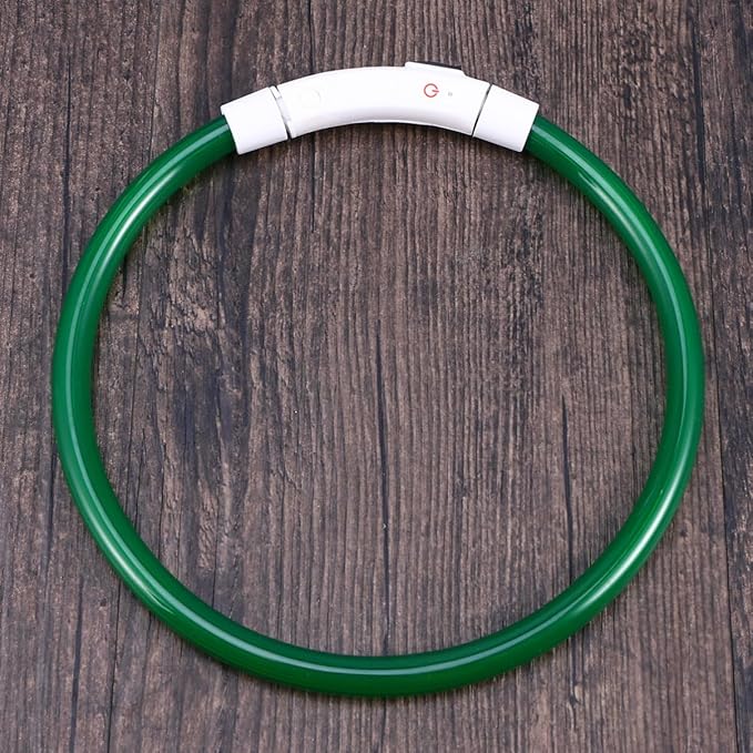 KESYOO Led Dog Collar USB Rechargeable Glowing Silicone Pet Collar Green -Saving Light for Night Safety and Visibility