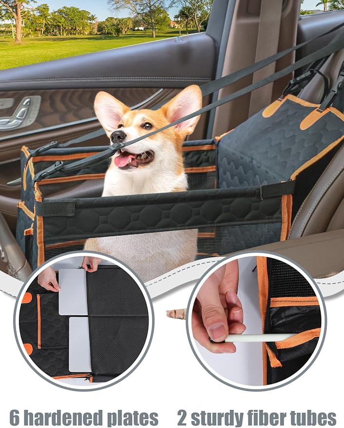 Dog Car Seat for Large Dogs,Waterproof Fabric with Breathable Mesh&Adjustable Dog Seat Belt for Car,Dog Bed for Back Seat Up to 25 LB-Small Orange