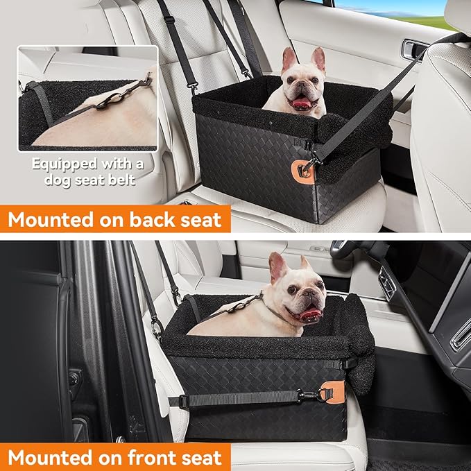 Dog Car Seat for Small Dogs,PU Leather Pet Car Seat Boosters,Puppy Cat Carseats with Washable Removable Cover(Black, Small)
