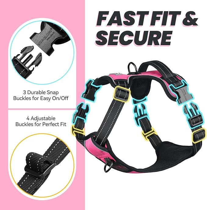 VIVAGLORY Dog Harness Easewalk No Pull Dog Harness with Handle Front Clip & Back Clip for Training Walking Lifting, No Pull Adjustable Easy On Padded Comfortable for Pet, XS, Pink - Plain