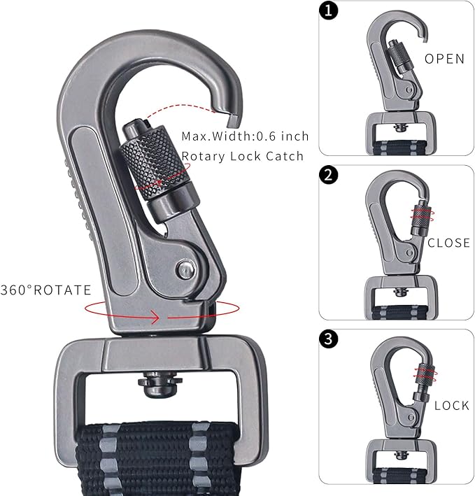 New 12'' Short Dog Leash, Reflective Nylon Padded Handle, Heavy Duty Strong Traffic Leash with Carabiner Clip, Perfect for Large or Medium Dogs (Black, 12 Inch)