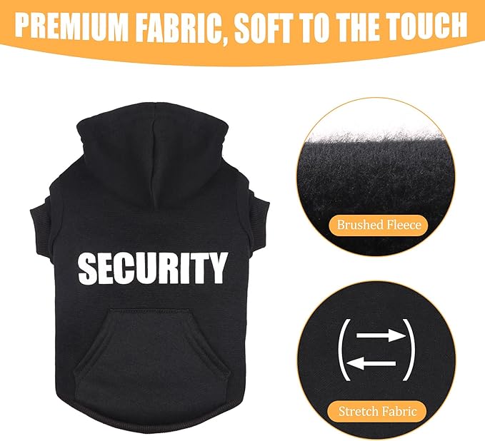 Dog Hoodie Security Dog Sweater Soft Brushed Fleece Clothes Hoodie Sweatshirt with Pocket for Small Medium Large Dogs (Small)