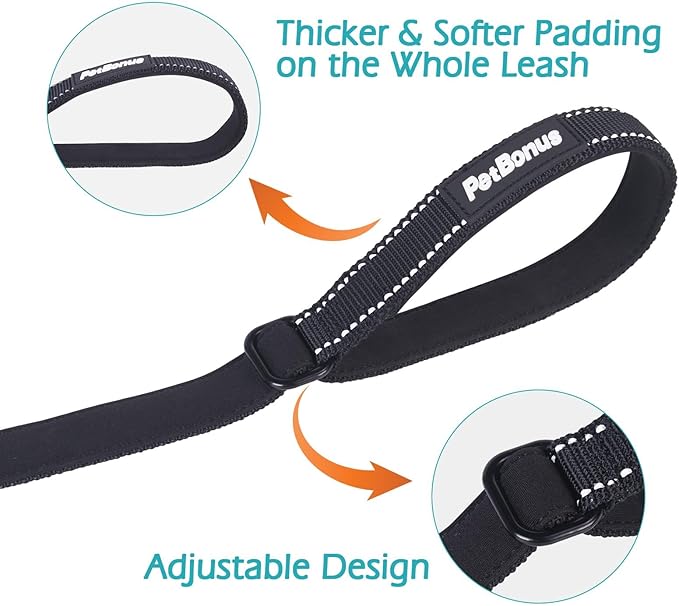 PetBonus Dog Leash Wrist Strap, Safety Strap for Retractable Leash, Lockable Reflective Short Dog Lead with Adjustable Soft Padded Handle for Walking, Extra Layer Security for Pet Stroller (Black)