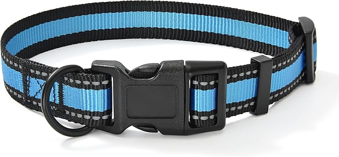 Mile High Life Dog Collar | Nylon Reflective Dog Collars | Light Weight Puppy Collars | Blue Dog Collars for Small Dogs (Blue, Small)