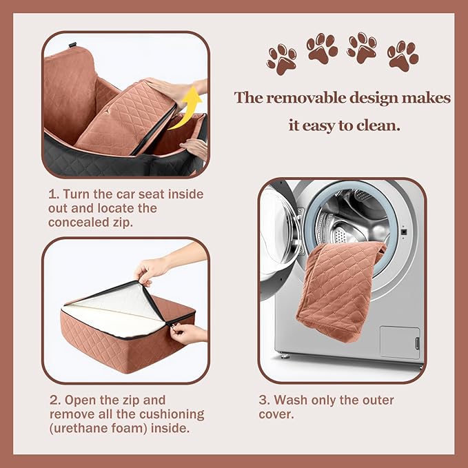 Dog Car Seat for Medium & Large Dogs Under 55 lbs, Memory Foam Dog Booster Seat for Back Seat, Detachable & Washable Pet Car Bed with 2 Safety Leashes and Storage Pockets, Large (Black/Brown)