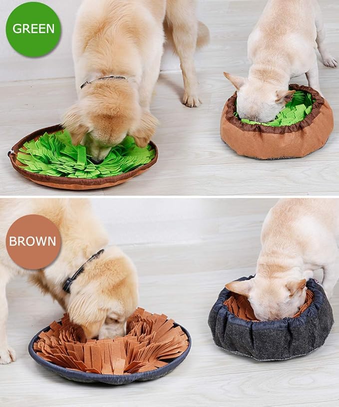 Dog Snuffle Bowl Mat Treat Puzzle Dog Snuffle Feeding Mat Training Pad Nose Work Mat Slow Eating Bowl(Brwon)