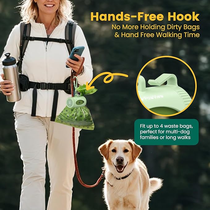 Dog Poop Bag Rolls with Retractable Poop Bag Holder, Leak Proof and Extra Thick Lavender Pet Waste Bags, 70% Recycled GRS Certified, 1 Dispenser and 105 Bags for Doggy Walking & Cat Litter