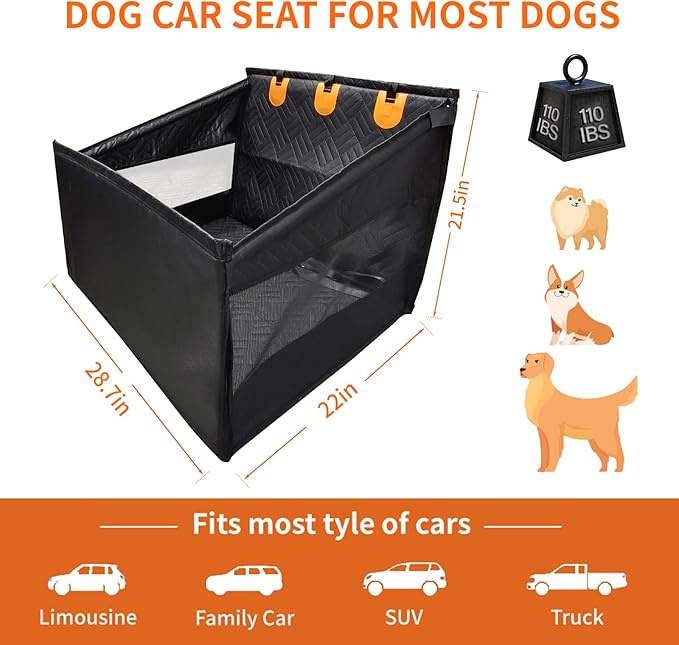 Dog Car Seat for Large Dogs & Medium Dogs Up to 110 lbs - Pet Backseat with Waterproof Cover, Adjustable Safety Belt, Breathable Mesh & Storage Pocket - Back Seat Extender for SUV, Sedan, Truck