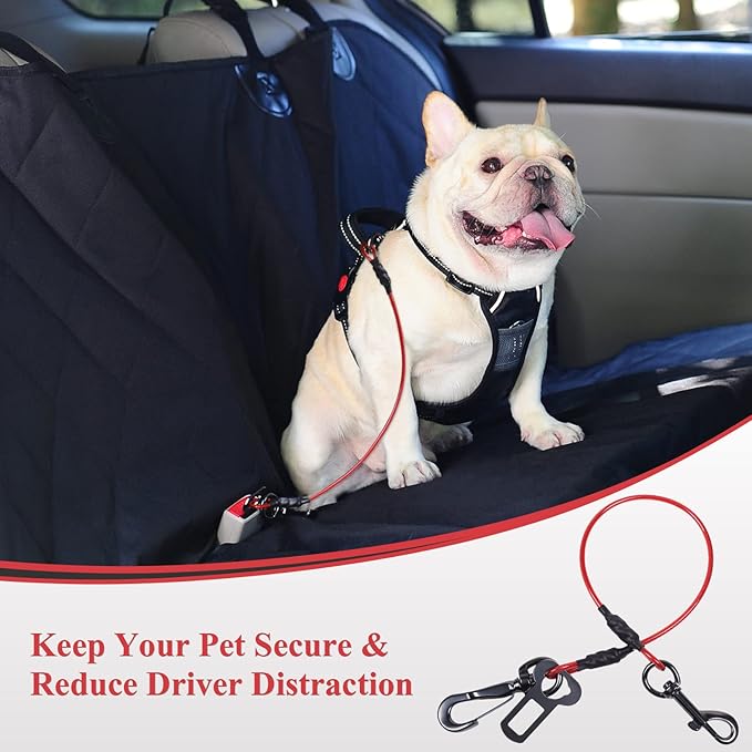 VIVAGLORY Dog Seat Belt Tuffbelt Dog Car Harness, Seatbelt with Clip & Hook for Car Travel, Chew Proof Anti Chew Unchewable Metal Safety Tether Restraint, XS, Red