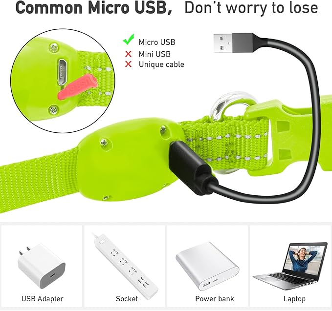 Light Up Dog Collars for Small Medium Large Dogs, Adjustable LED Dog Collar, Rechargeable Soft Glow Collar for Dog Cat Night Walking, Green