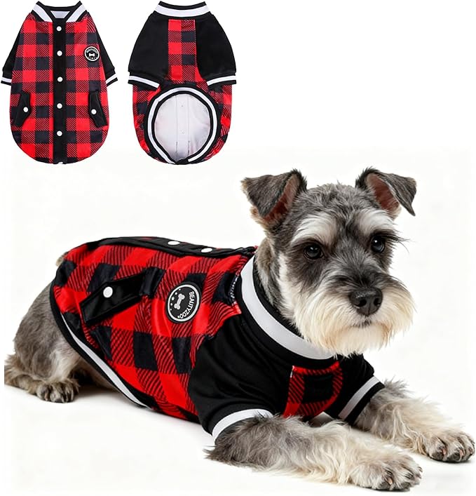 BEAUTYZOO Dog Sweaters for Small Medium Large Dogs, Dog Hoodie Warm Fleece Dogs Winter Clothes Cute Stylish Boy & Girl Dog Sweatshirts, Red Sport Coats Baseball Uniform Jackets for Puppy, S