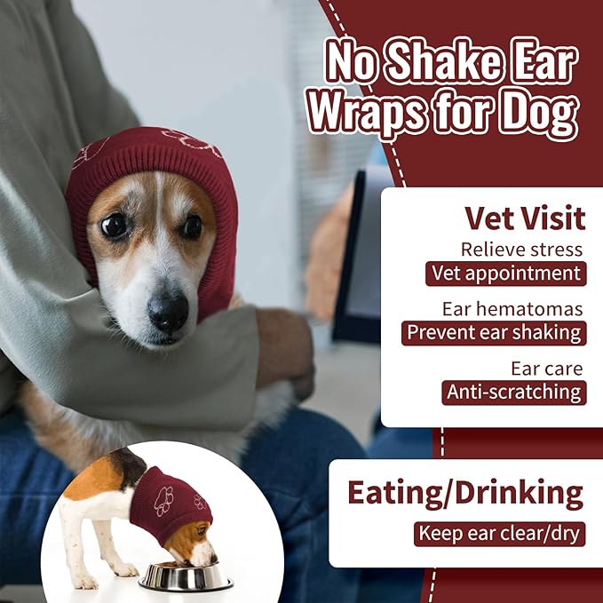 Nanaki Dog Hats Calming Hoodie-Dog Ear Covers Head Cover Protector Hematomas Wraps, No Shake Ear Wrap Muffs Noise Protection, Anxiety Relief, Fireworks, Grooming, Thunderstorm, Bath, Vet Visit