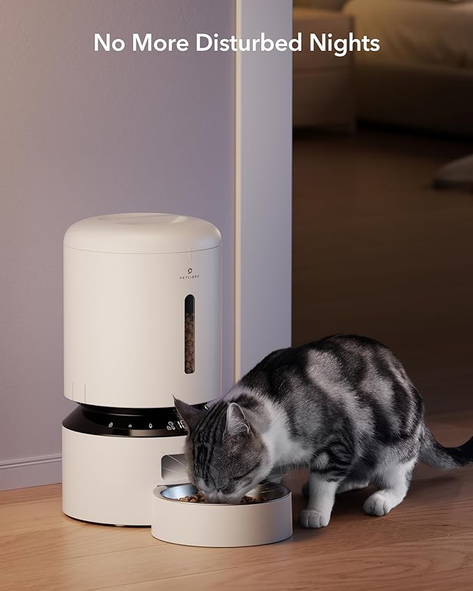 PETLIBRO Automatic Cat Feeder, Automatic Dog Food Dispenser with Freshness Preservation, 5L Timed Pet Feeders for Dry Food, Up to 6 Meals Per Day, Granary 5L Basic Button Type White