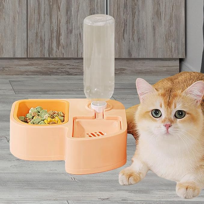 Double Dog Cat Bowls, Pet Water and Food Bowl Set Anti Slip Durable Automatic Water Dispenser for Food and Water Kitten Kitty Squirrel Puppy, Orange