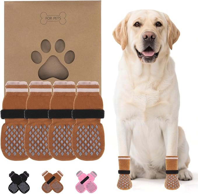 KOOLTAIL Anti Slip Dog Socks Booties to Prevent Licking Paws Scratching, Pet Boots&Paw Protector for Hardwood Floors, Dog Shoes for Winter, Traction Control Grip Socks for Small Medium Large Dogs S
