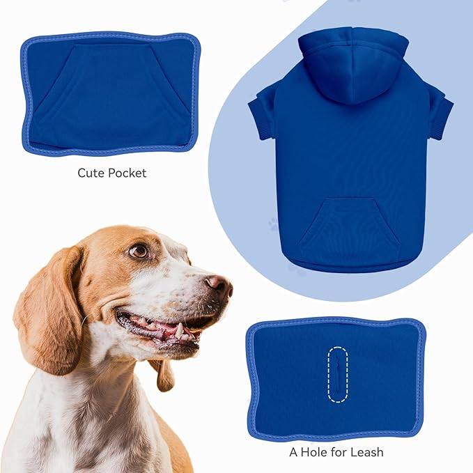 Dog Sweaters for Large Dogs Dog Hoodie Pet Sweater Solid Soft Brushed Fleece Pet Clothes Hoodie Sweatshirt with Pocket(Blue-XL)