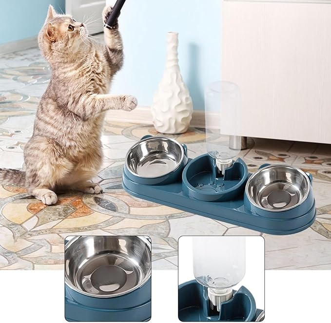 Pet Double Bowl Feeder with Water Dispenser for Dog Cats Feeding Watering Treats Dry Food Dish Home Dishware Double Food Water Feeder