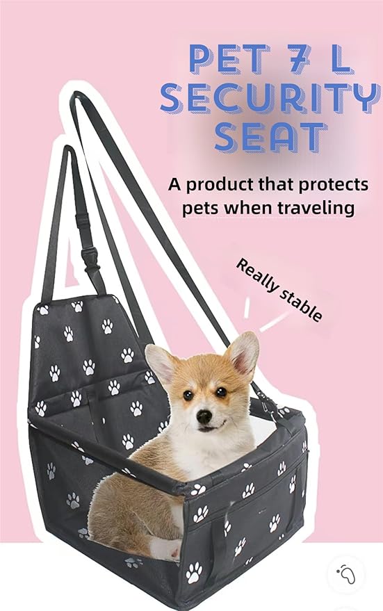 Pet Cars Cushion for Small Dogs,Deluxe Foldable and Washable Pet/Puppy Cars Cushion Under 22 lbs,Dog Booster Seats for Car with Mat and Dual Clip-On Safety Leash (Black paw Prints, One Size fits All)