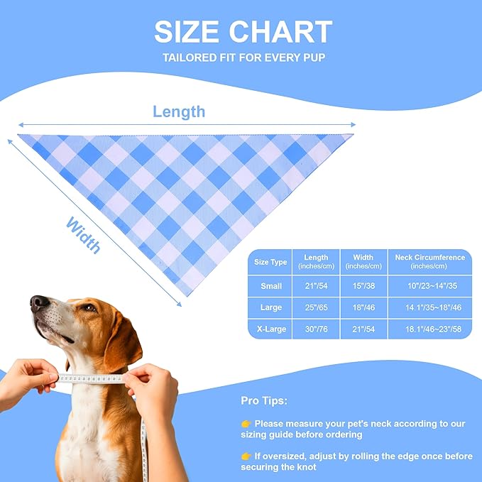 Plaid Dog Bandanas 2-Pack for Small to Medium Dogs - Reversible Gingham & Stripe Scarf, Blue & Mint Green Pet Accessory for Spring Summer