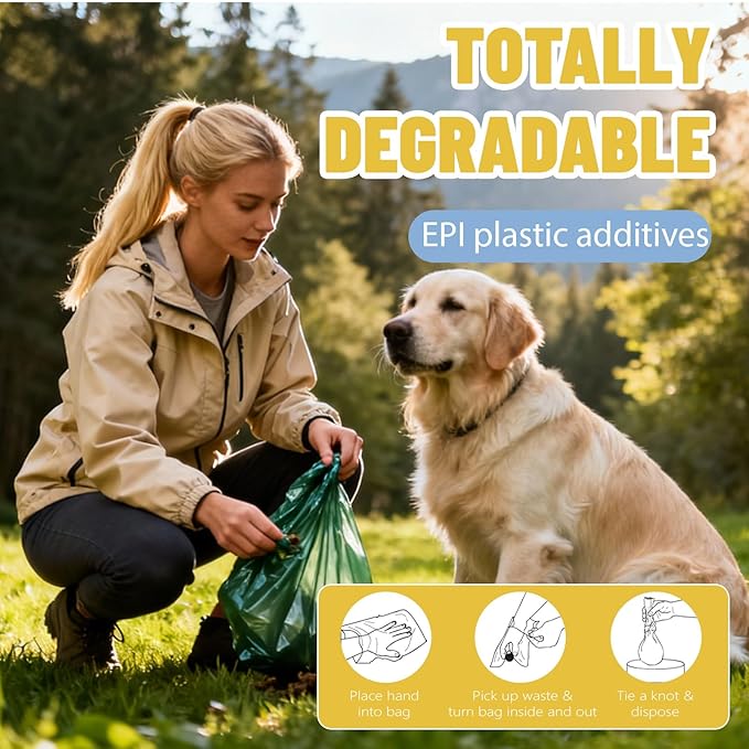Dog Poop Bags Rolls - 200 Count Biodegradable for Dogs, Extra Thick Leak Proof Doggie Bags, Large Single Roll in Pull-Out Dispenser Box, Eco-Friendly Pet Waste