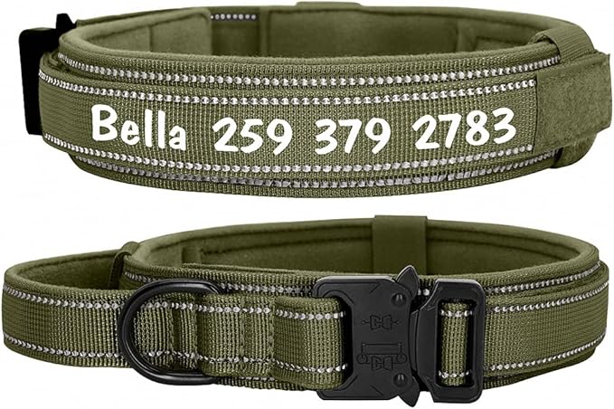 Personalized Large Dog Collar Military Tactical Dog Collar Custom Reflective Pet Collars for Medium Large Dogs German Shepard Green M