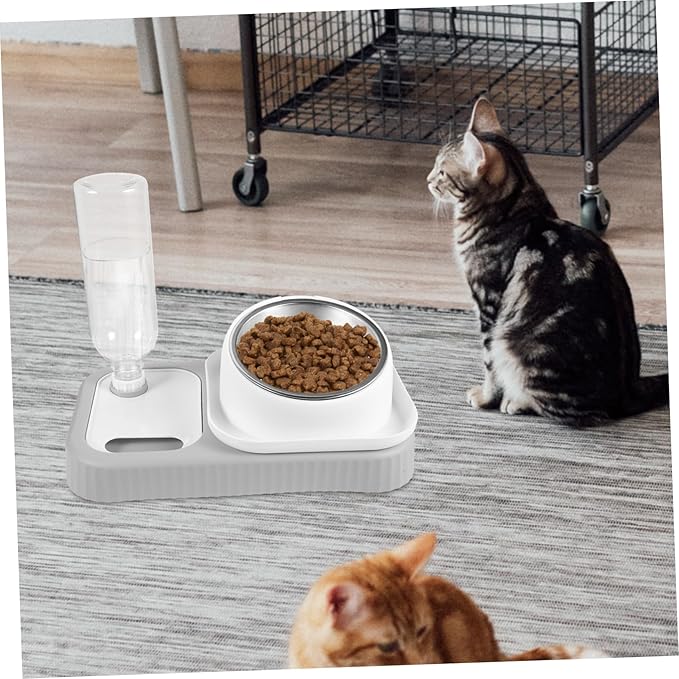 Automatic Pet Feeder and Waterer Dual Bowls for Cats and Smooth for Comfortable Feeding and Drinking Reduces Abdominal Pressure