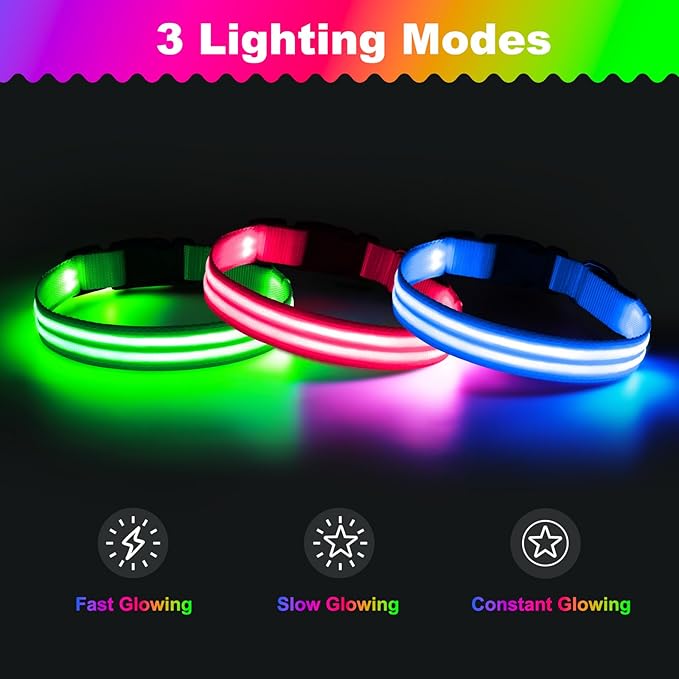 Illumifun Light Up Dog Collar for Night Walking, Rechargeable LED Dog Collar, Waterproof & Adjustable Lighted Collars Glow in The Dark (Blue, Medium)
