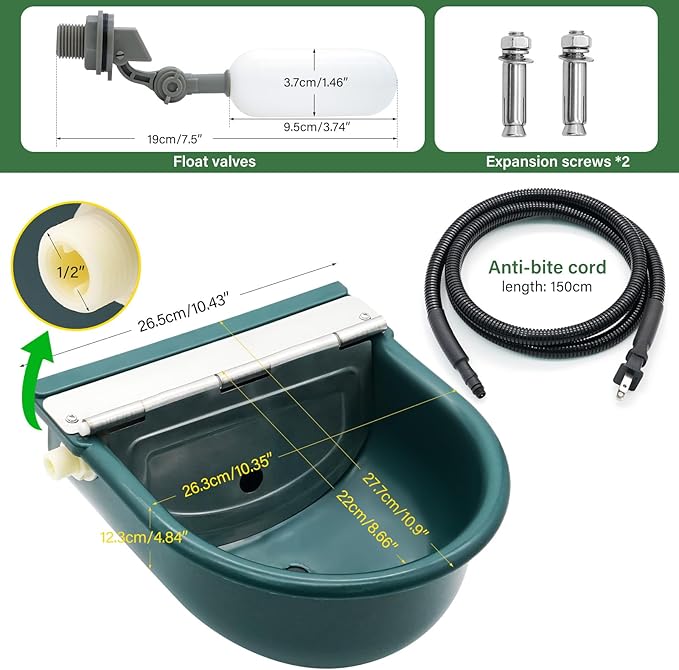 Heated Water Bowl for Outdoor Cats & Dogs, Automatic Winter Pet Bowl Ice Free & BPA Free, Heated Dog Water Bowl with Thermostatic Control, Anti Chew Cord for Chicken Pet