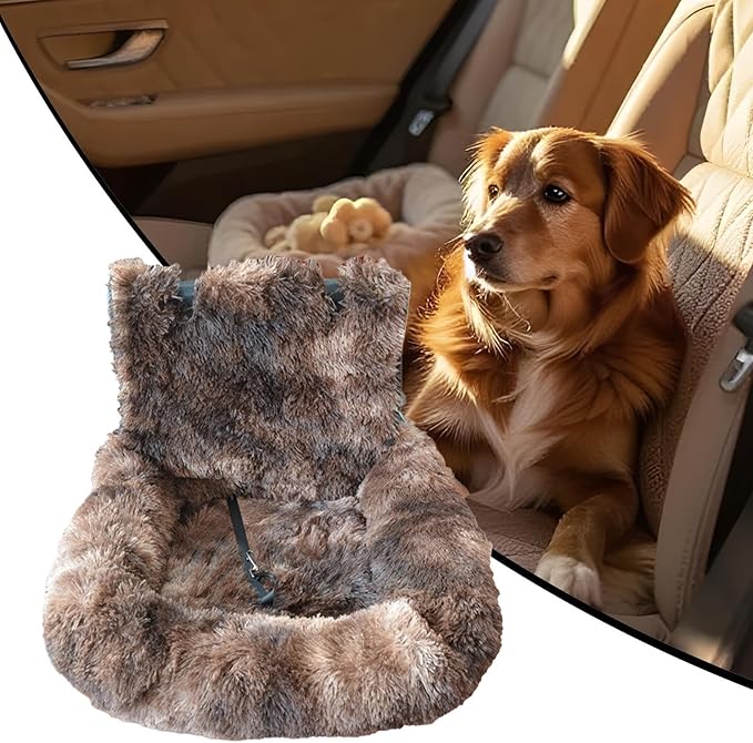 Pet Car Seat, Plush Cat Booster Car Seat, Pet Supplies Washable Travel Bed for Medium Small Puppy Kitten Vehicle Traveling Vet Visit Daily Vacations