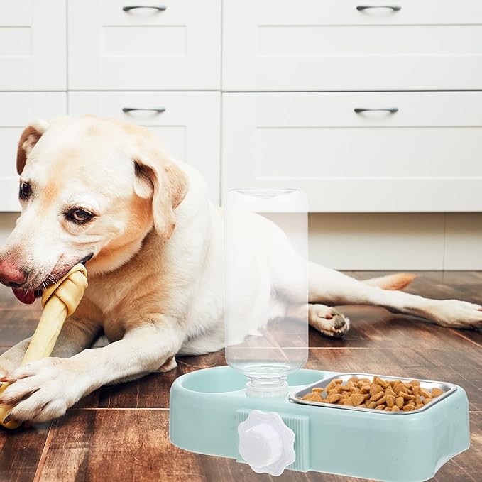 Kisangel Automatic Refill Hanging Pet Bowl Set, Anti-Fall Dog Water Dispenser and Food Feeder, Detachable Blue Dual Bowls for Cats and Dogs, Indoor Raised Feeding Supplies
